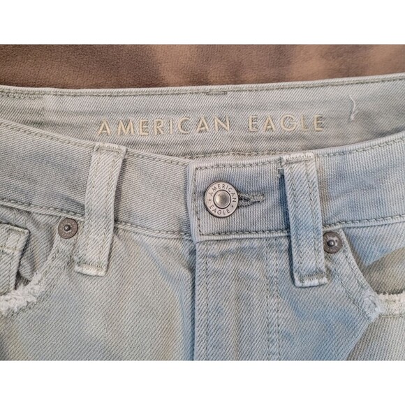 American Eagle Mom Jeans Sz 0 Short (24x25) Green Destroyed Denim Retro Y2K - Picture 2 of 8